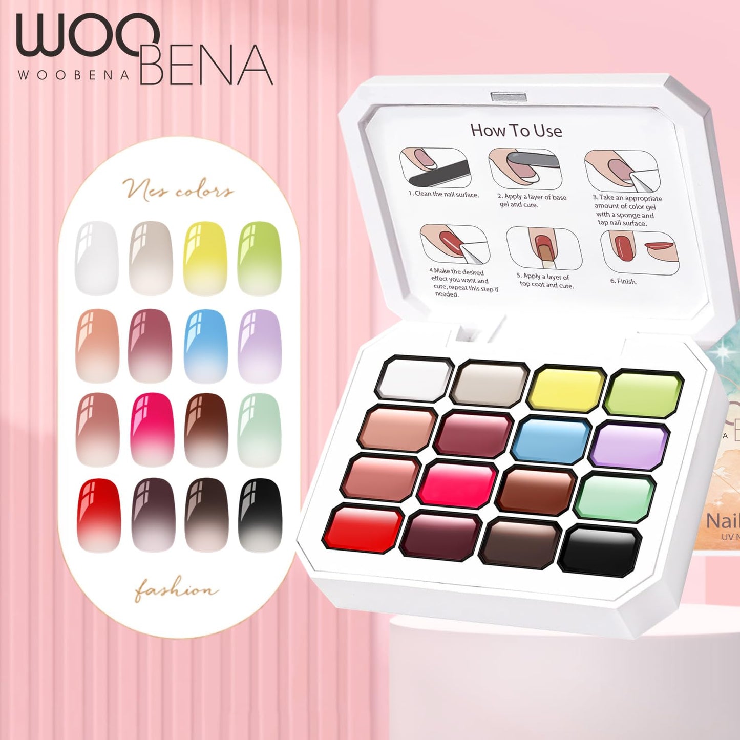 Woobena Pat Pat Gel Nail Polish Set,16 Colors Gradient Patting Gel Polish- Highly Pigmented,No Wipe Ombre & Blooming Gel for French Manicure, DIY Nail Art with 100 Sponges & 1 Grabber,UV/LED Cured