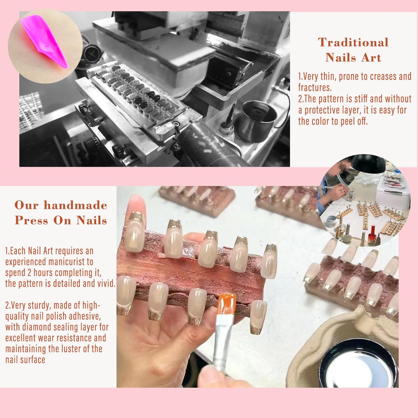 Sonloka 10-Piece Handmade Press On Nails Set - Convenient, Versatile, Reusable - Includes Press On Nails, Glue On Nails, Impress Nails - Pastel & Variety of Styles, Clear red