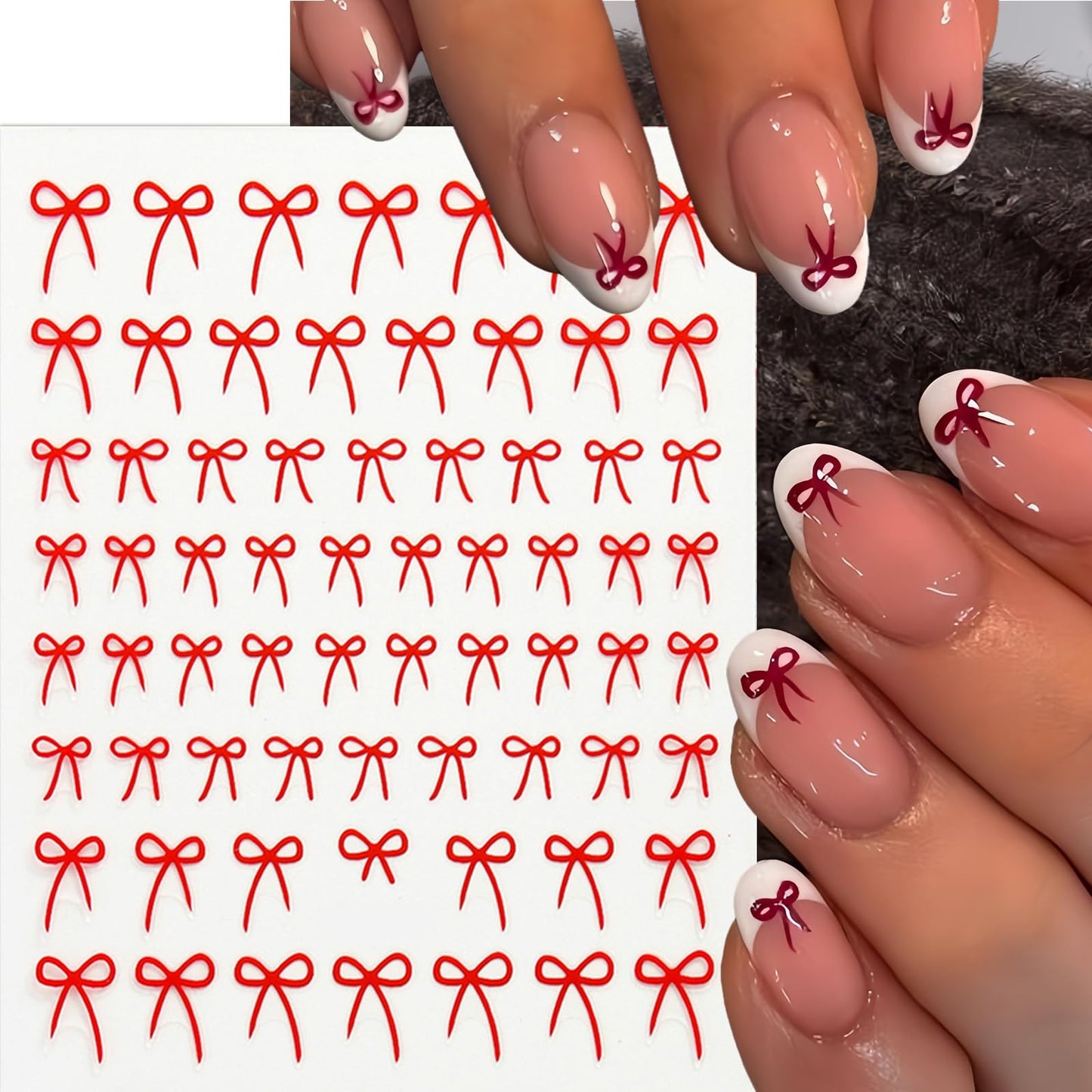 8 Sheets Bow Nail Art Stickers 3D Self-Adhesive Cute Nail Decals Glossy Black White Red Gold Aurora Bowknots Nail Designs Bow Stickers Bow Tie Nail Supplies for Women Valentines Day Accessories Decor