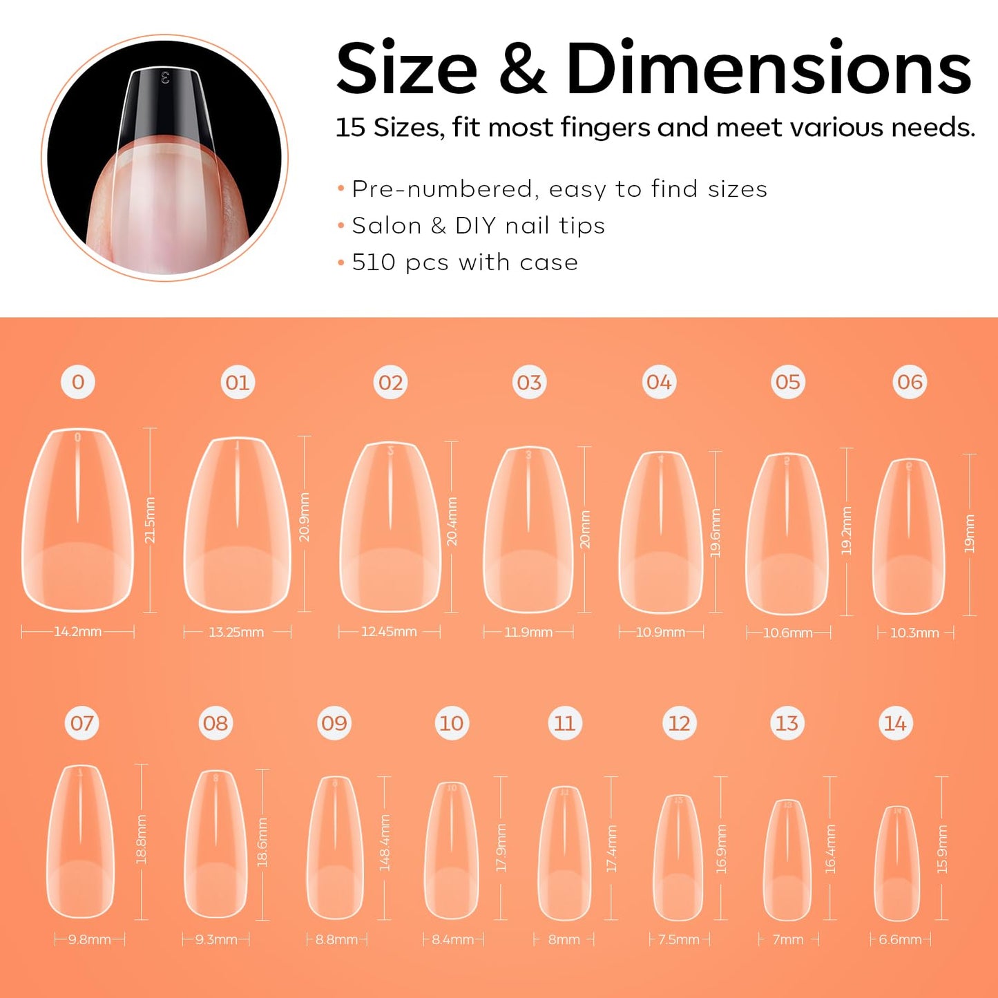 Modelones Short Coffin Nail Tips - 510Pcs Fake Nails Gel Tips Half Matte Full Cover No Filed Stronger Press on for Manicure Extension Art DIY Salon 15 Sizes