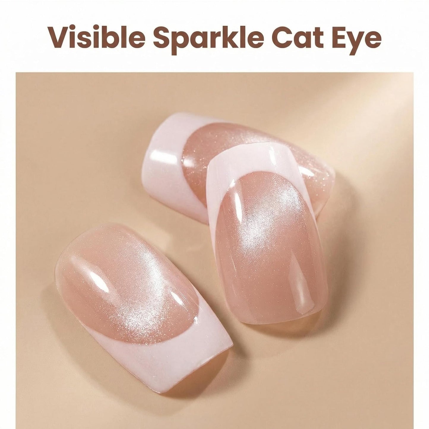 Taoyisent Cat Eye Press on Nails 24PCS Nude Pink French Tip Soft Gel Nails Short Square Glossy Magnetic Effect Fake Nails Reusable Full Cover Stick on Nails Kit