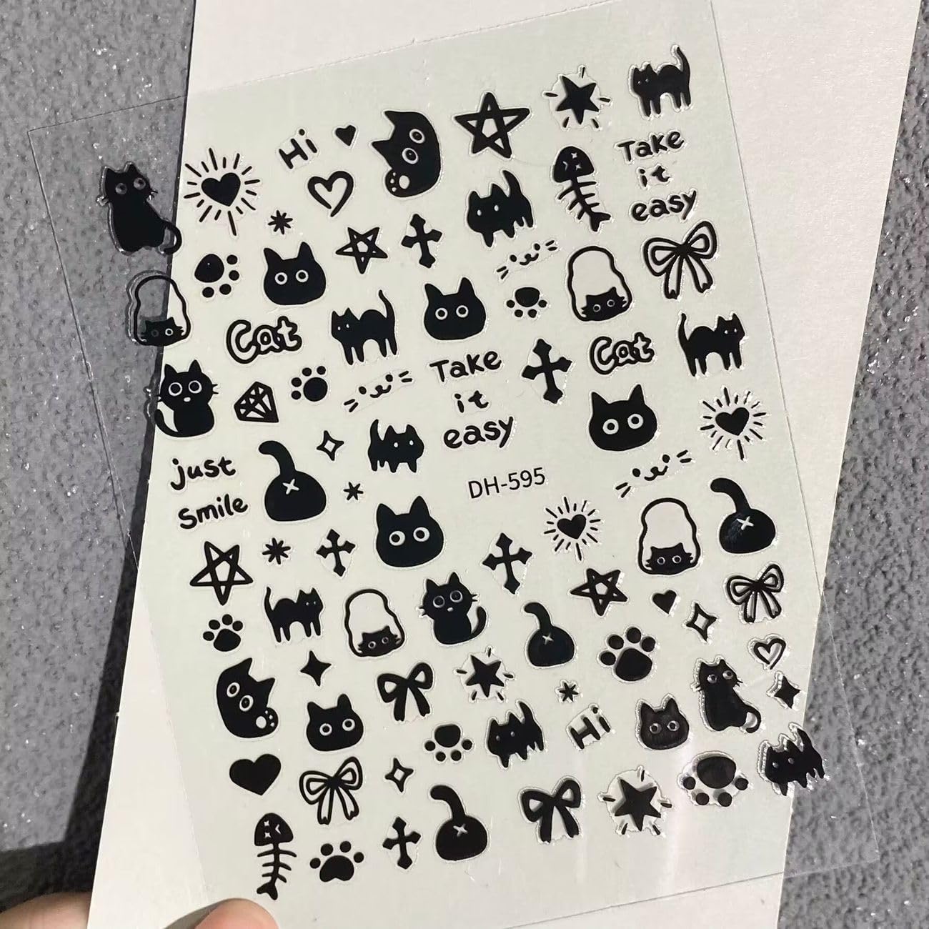 SIMAYKUWA Cute Nail Art Stickers with Cats and Bunnies - Kawaii Doodle Design Nail Stickers for DIY Nails, Waterproof Long Lasting Nail Decals for Women Girls.Set of 4 Sheets
