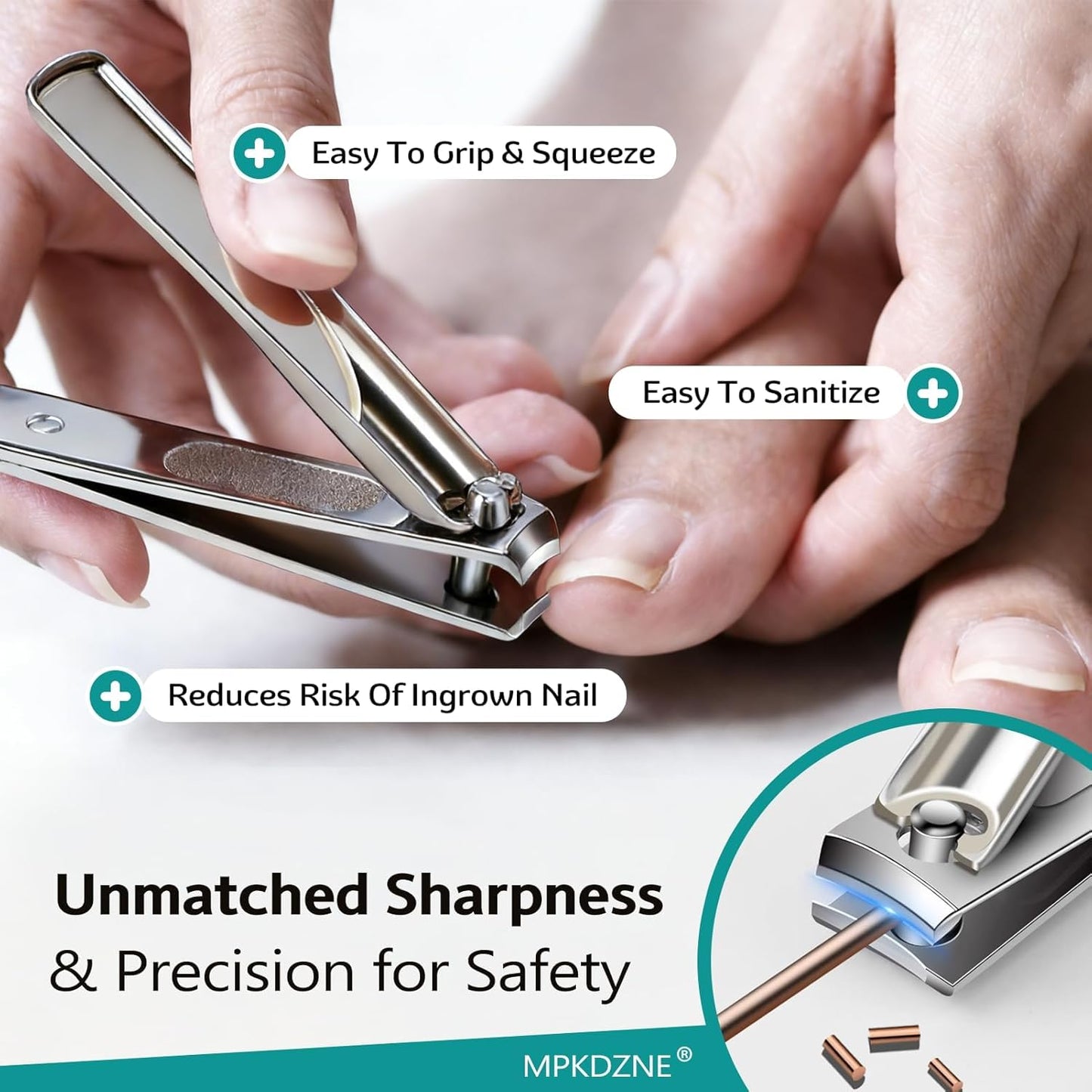 Nail Clipper Set, 5pc Manicure Kit - Stainless Steel Toenail Clippers, Home & Family Travel Essentials, Precision Grooming Set with Portable Case - Brushed Silver