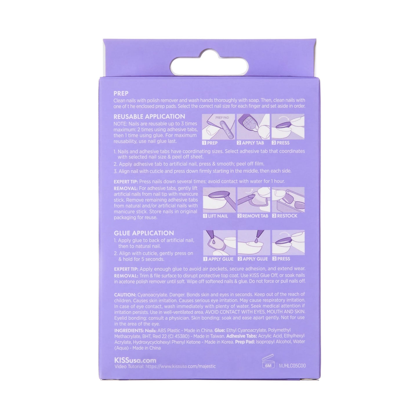 KISS Majestic Press On Nails, Nail glue included, 'Your Grace', Light Blue, Long Size, Coffin Shape, Includes 30 Nails, 2g glue, 2 Prep Pads, 2 of 24 Adhesive tabs, 2 manicure sticks, Mini file