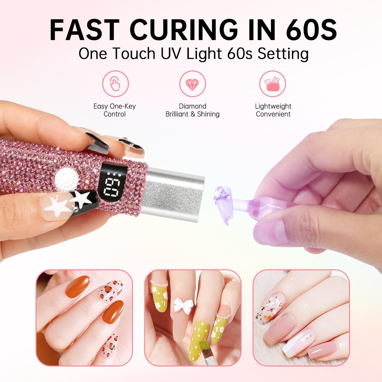 CHRISTINE SHELLY Handheld UV Light for Gel Nails, Mini LED Cordless Nail Lamp for Gel Nail Polish, Portable Flash Cure Lamp, Rechargeable USB Nail Dryer with LCD Display Fast Curing Home DIY