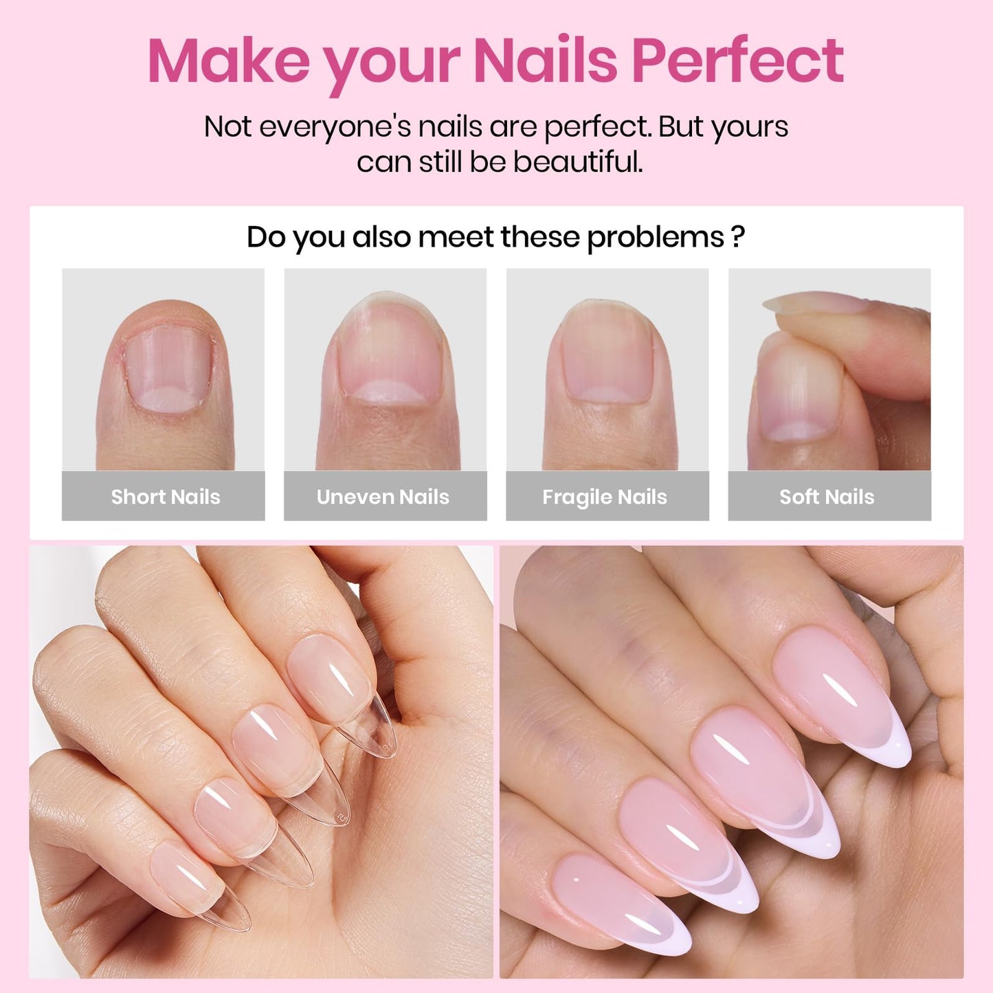 Beetles Medium Almond Nail Tips 576pcs 12 Sizes, Pre-Etched Soft Gel Nail Tips Half Matte Full Cover Press on False Nail Tips Clear Acrylic Nails Glue on Nails DIY Nail Extension Gift for Women