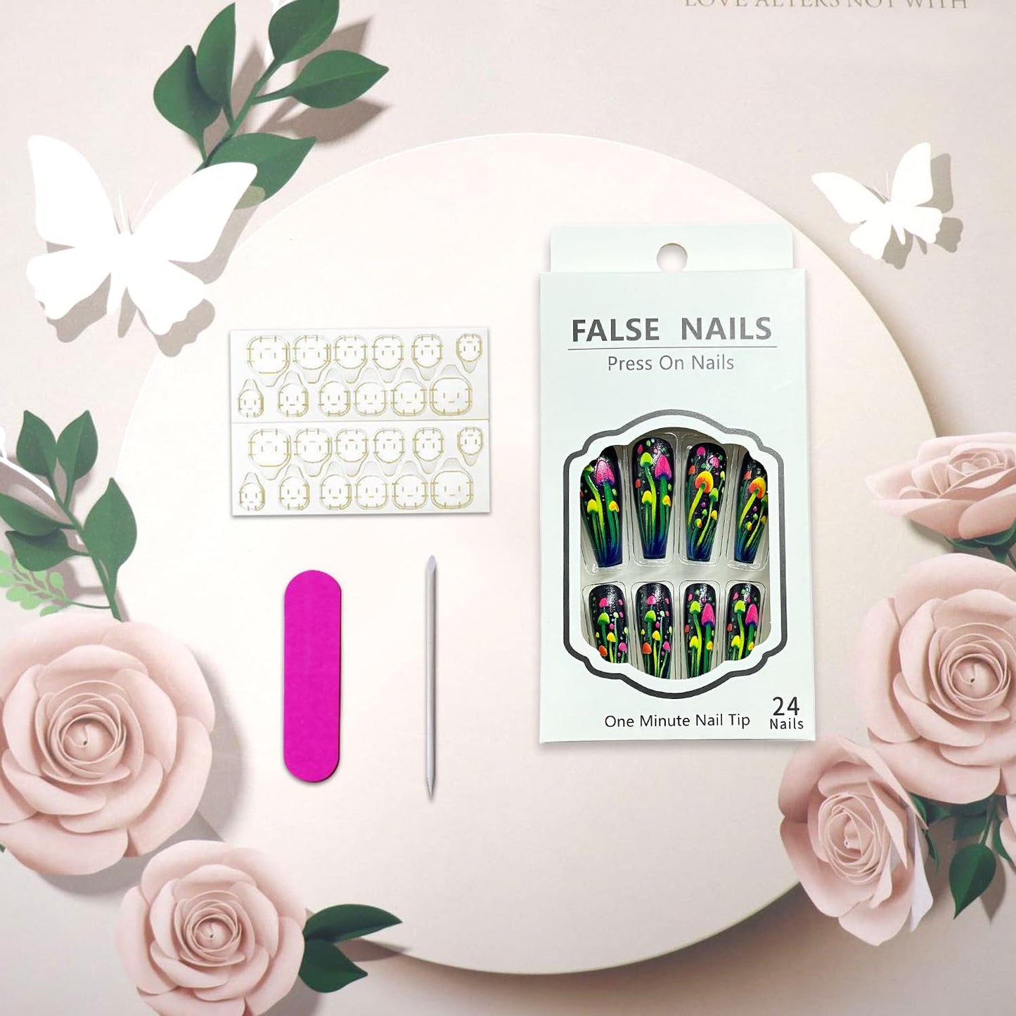 Ballerina Press on Nails Colorful Jellyfish Fake Nails Extra Long Coffin Nail Glossy Artificial Glue on Nail for Women DIY Acrylic Manicure