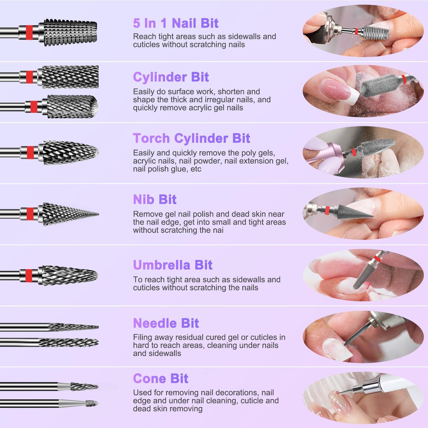 Diesisa 10PCS Nail Drill Bits Set - Tungsten Carbide Nail Bits for Acrylic Nails - 3/32" Shank Drill Bits Professional Electric Nail Bits For Nail Drill - Removal Bit Nail Drill for Home Salon-Red