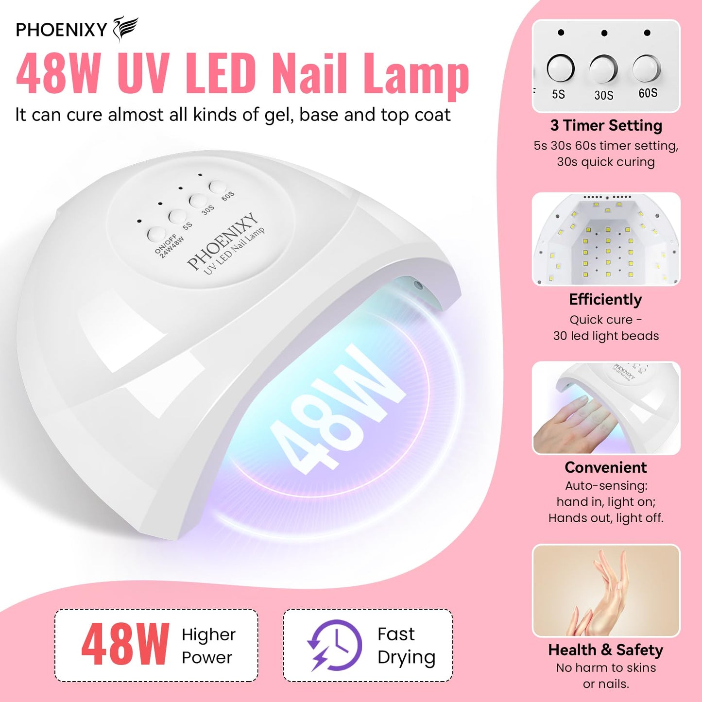 phoenixy 71 Pcs Gel Nail Polish Kit with U V Light, 60 Pcs Gel Nail Kit for Beginners with Everything 5 Pcs Base Top Coat Manicure Starter Nail Polish Set Valentine Gifts for Women