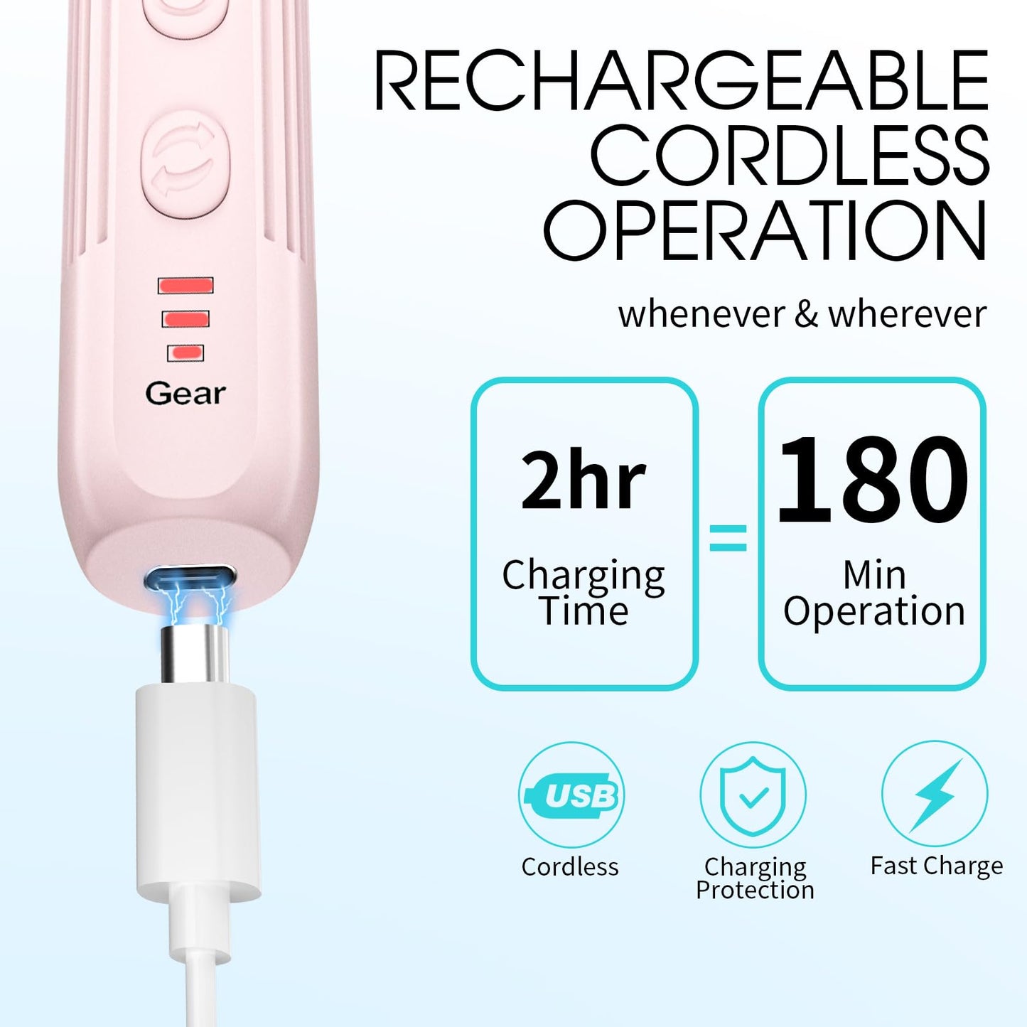 Electric Nail Drill, Professional Manicure Pedicure Kit, Cordless Electric Nail File Set, Rechargeable Pedicure Tools for feet, 3 Speeds Hand Foot Care Nail Drill for Thick Nail Toenail Cuticle