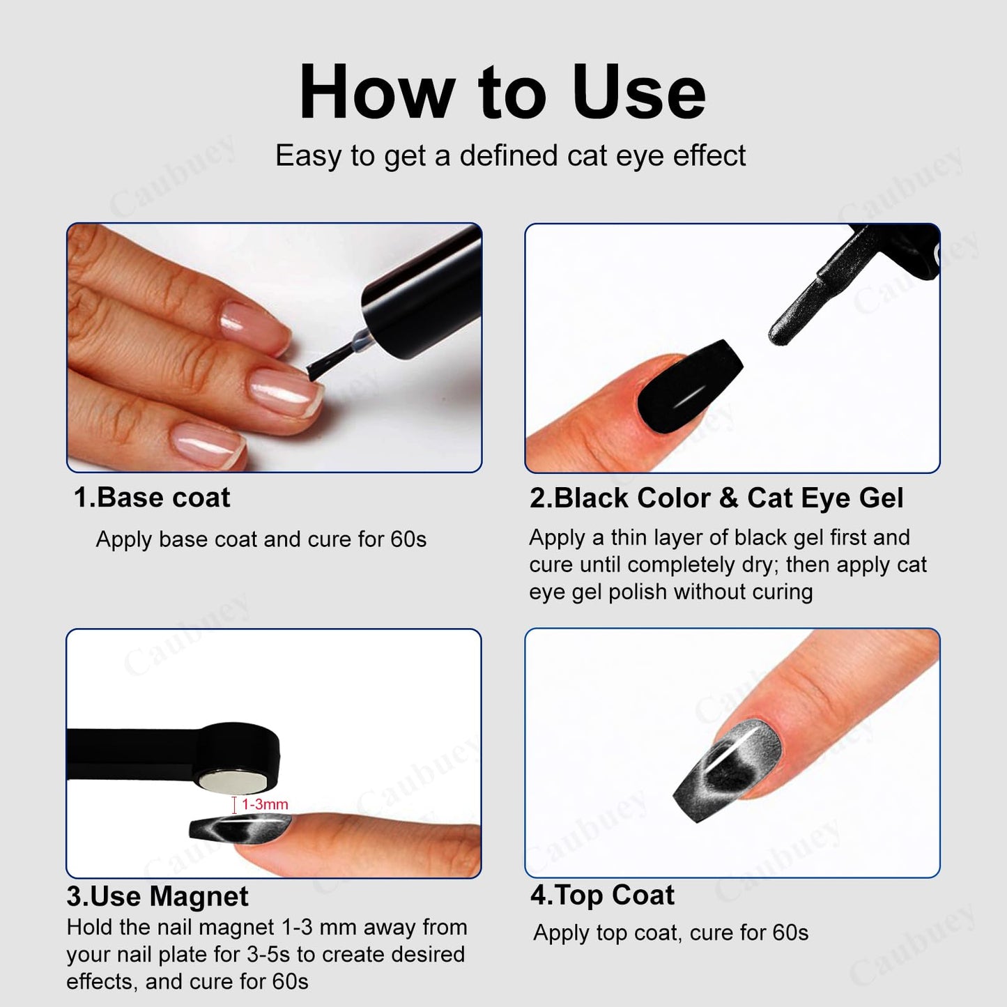 Caubuey 6 in 1 Nail Magnet, Multifunctional Cat Eye Gel Nail Polish Magnet with Silicone Protective Case, Magnetic Nail Polish Magnets, Nail Art Design Tools Home Salon DIY, Black