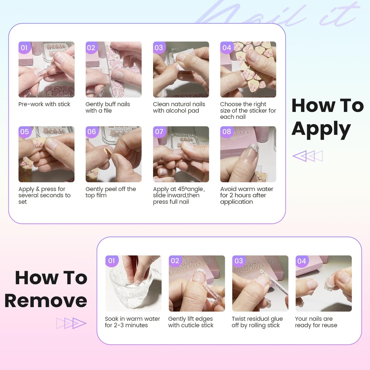 BENGONG'S NAILS Press on False Nails - Size XS, Handcrafted Medium-Length Almond Shape, Reusable Fake Finger Nails, Multiple Styles Available
