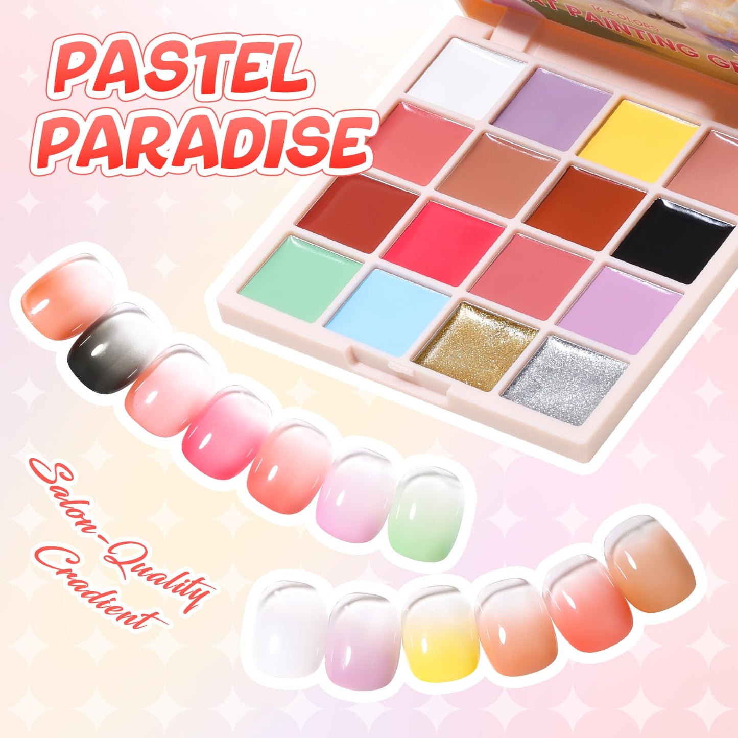 GELLAKTIK Sponge Pat Painting Gel, 16 Colors Ombre Gel Nail Polish for Ombre Nails Aura Nails, French Manicure DIY Nail Art High-glossy DIY Palette Cloud Fluff