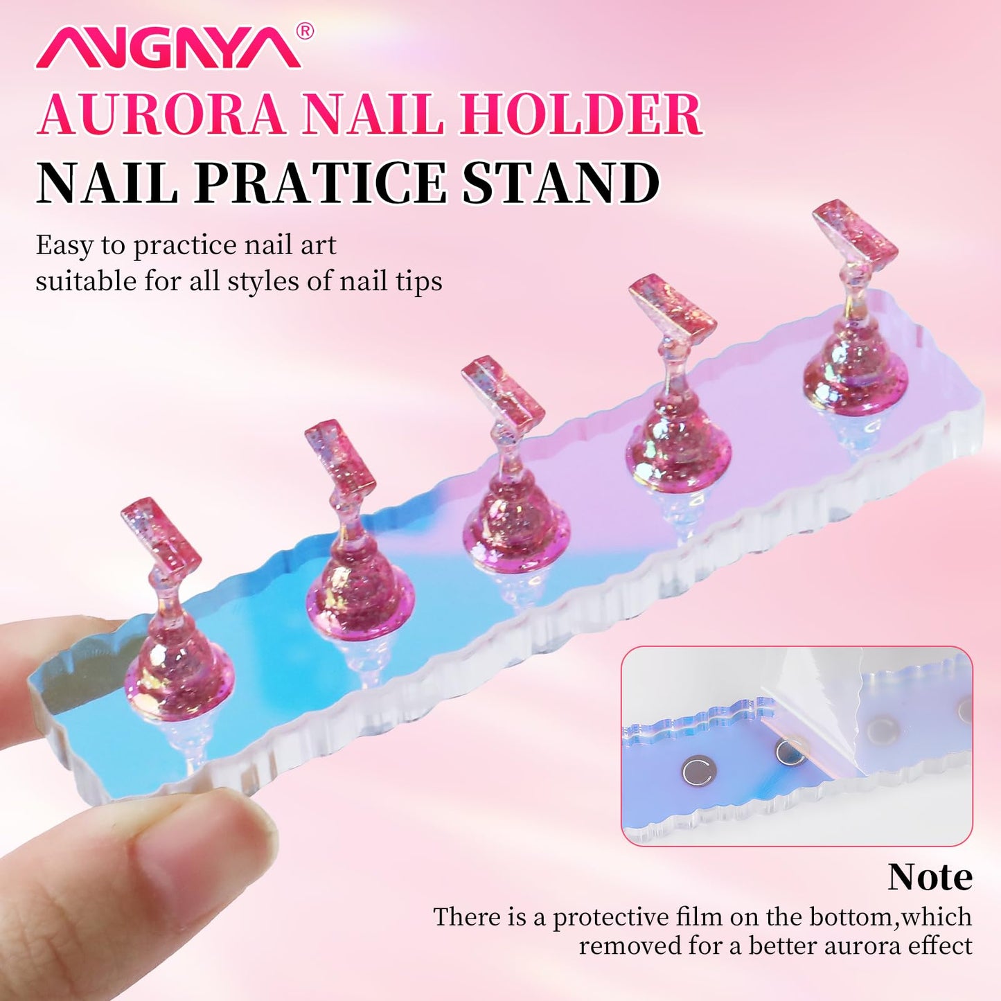 ANGNYA 2 Set Nail Stand, Aurora Nail Holder for Painting Nail Stand for Press on with Tabs Nail Display Stand Nail Hand Practice Magnetic Nail Art Tools for Homes and Salons