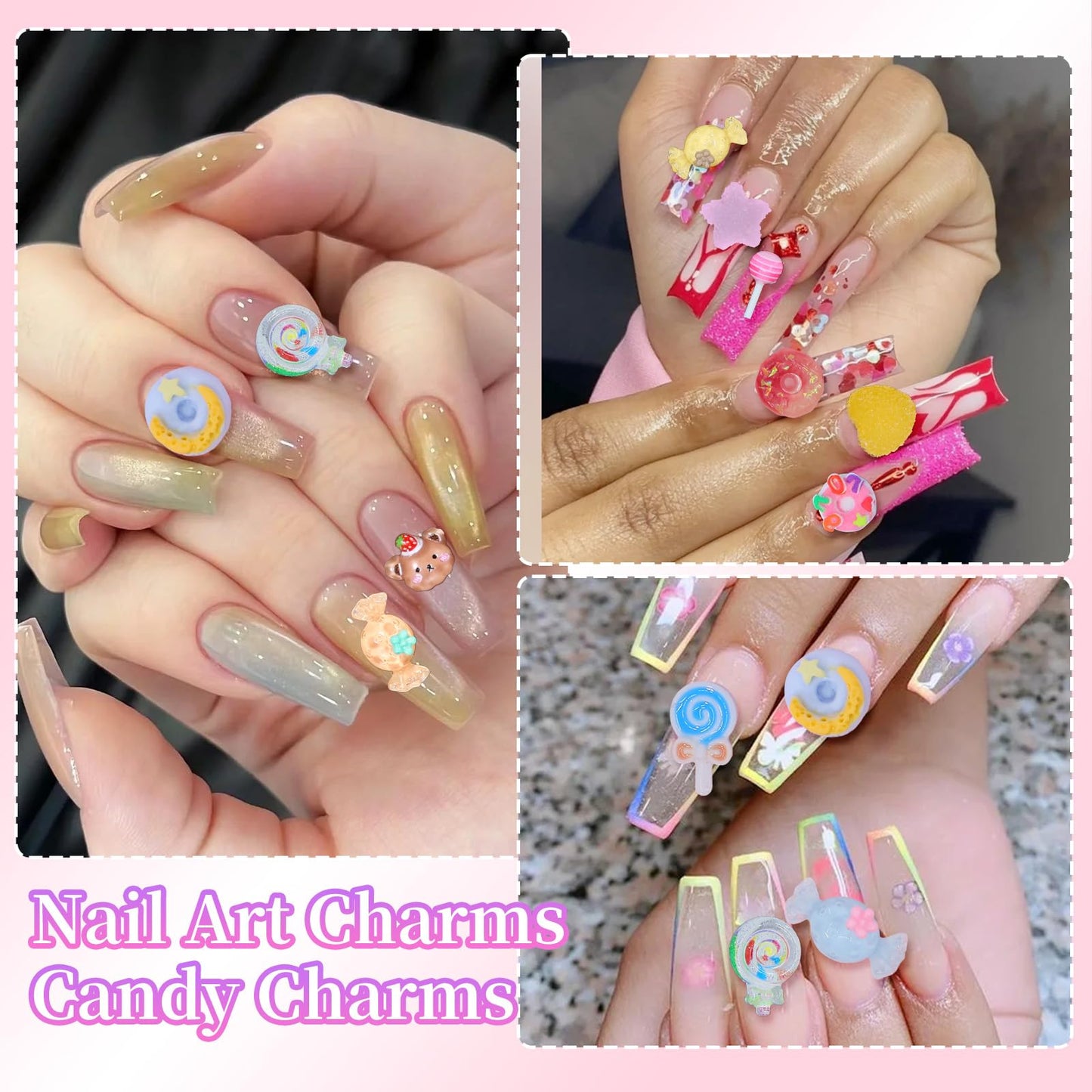 3D Candy Acrylic Nail Charms, Multi Color Cartoon Gummy Bear Fruit Lollipop Donut Ice Cream Heart Star Bows Acrylic Nail Art Charms, Candy Charm for Nails Art DIY Crafts Accessories