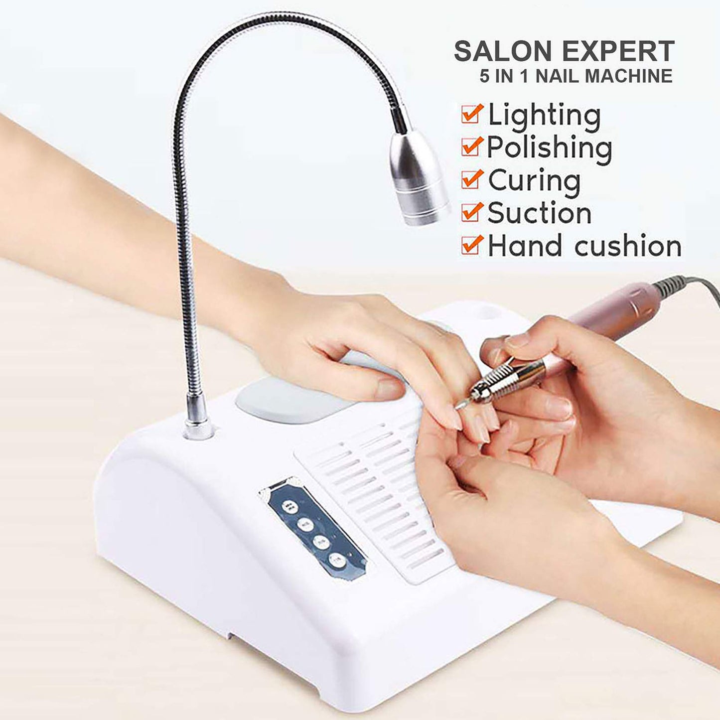 Kathring Nail Dryer Vacuum Multi-Purpose Manicure Machine, 5in1 UV Manicure Machine with 30,000rpm Electric Nail Drill, 96W UV LED Nail Lamp, 6W Table Lamp and Hand Pads for Salons and Homes