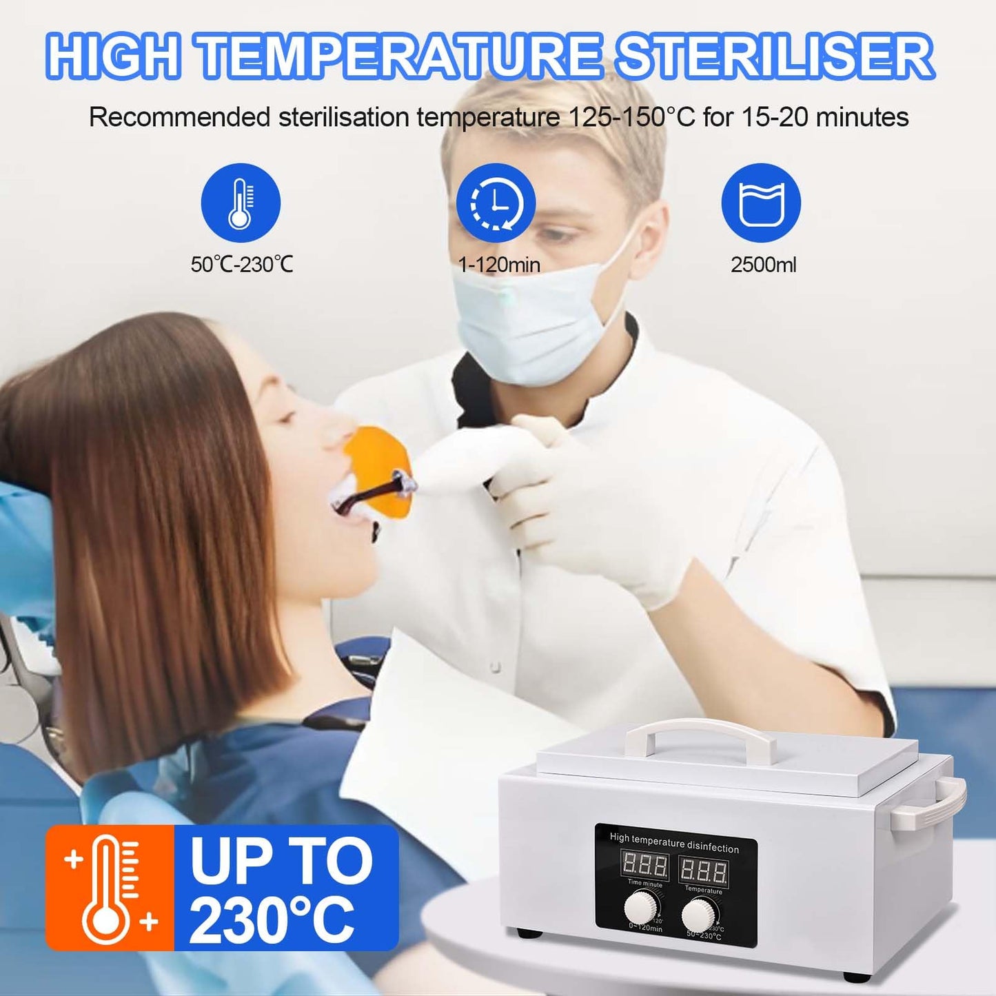 LINBEAUTI High Temperature Steriliser Autoclave Machine 110V 300W Nail Tool Steriliser Dry Heat Steriliser Dental Instrument Steriliser Nail Tool Steriliser 2.5L Capacity with LED Display (white)