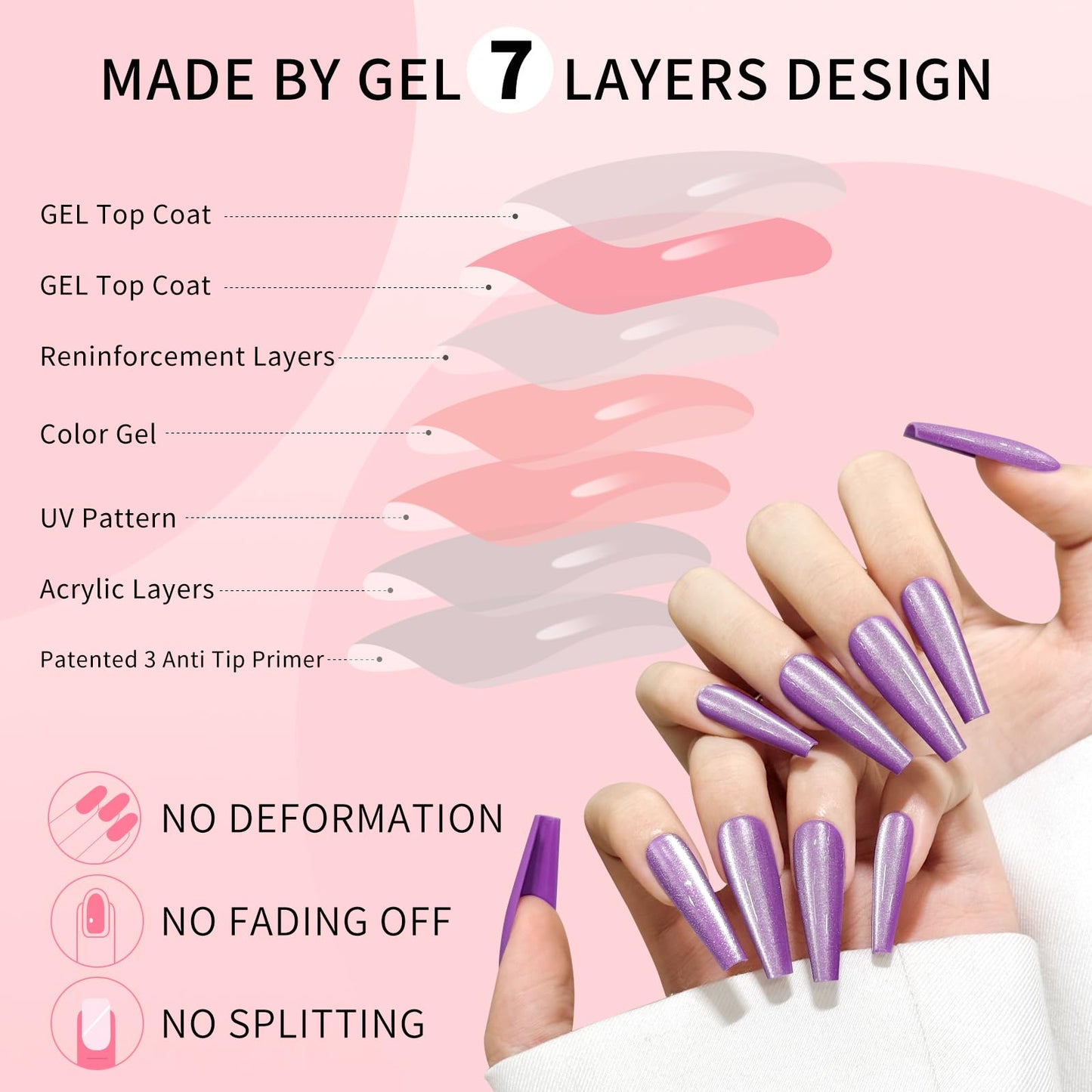 Purple Cat Eyes Press On Nails,12 Sizes - 24 Pcs Soft Gel Purple Long Coffin Fake Nails Kit with Nail Glue, Natural Reusable Stick On False Nails for Women and Girls SK1051