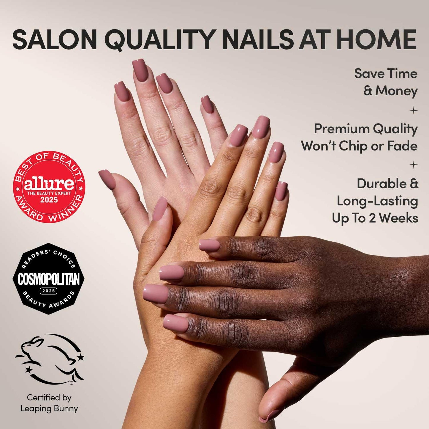 Glamnetic Press On Nails - Short Squoval Fake Nails, Muted Mauve Purple Nails, Mauve On | 15 Sizes - 30 Nail Kit with Glue | Gift for Mom