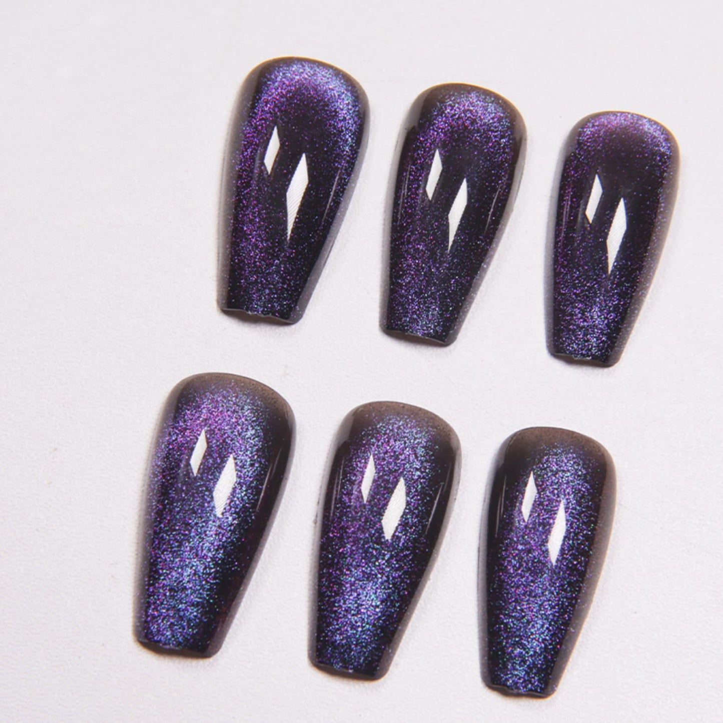 Gentle Claws Press On Nails - Midnight Purple | Dark Purple Glitter Velvet Nails, Medium Coffin Squared Press On Nails with Cat Eye Design for Women and Girls, 24 Pcs Reusable Fake Nails