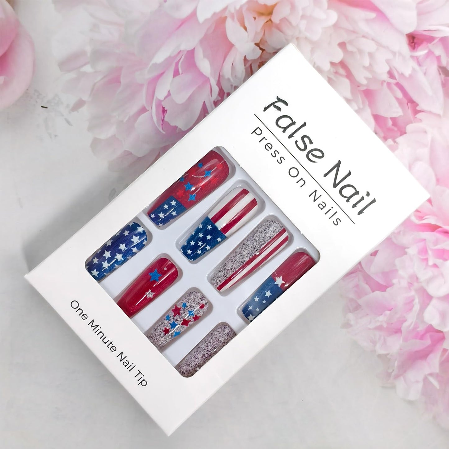 CJDLTS Independence Day Press on Nails Medium Ballet Artificial Fingernails Statue of Liberty Red White Lines with Color Stars Fake Nails 4th of July Reusable Stick on Nail for Women Holiday Manicure