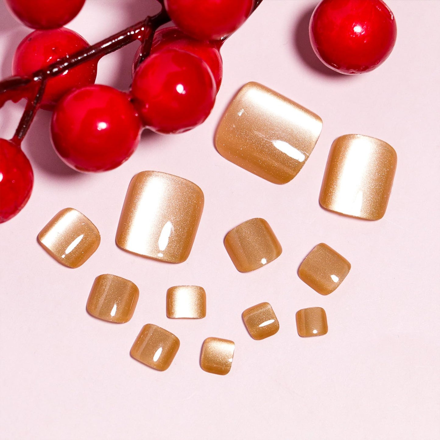 Gold Press on Toenails Short Square Fake Toe Nails Shiny Glitter Acrylic Toenails Bling False Toenails with Finish Amber Designs Glossy Artificial Glue on Nails for Women Girls 24Pcs