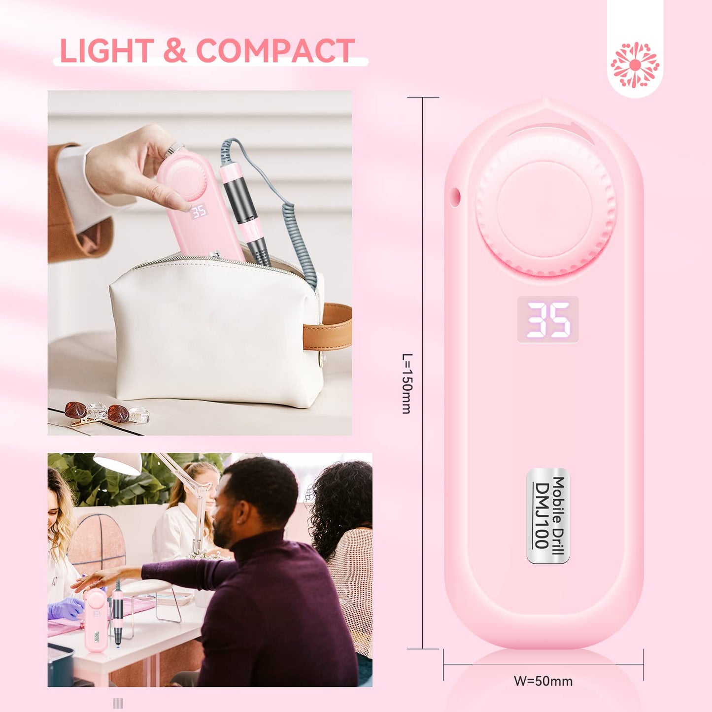 Saviland Electric Nail Drill: Professional Nail Drill Machine 35000PRM Rechargeable Nail D rill Kit for Acrylic/Gel Nails Removal Portable Nail Flie Manicure Pedicure Kit for Salon Home DIY