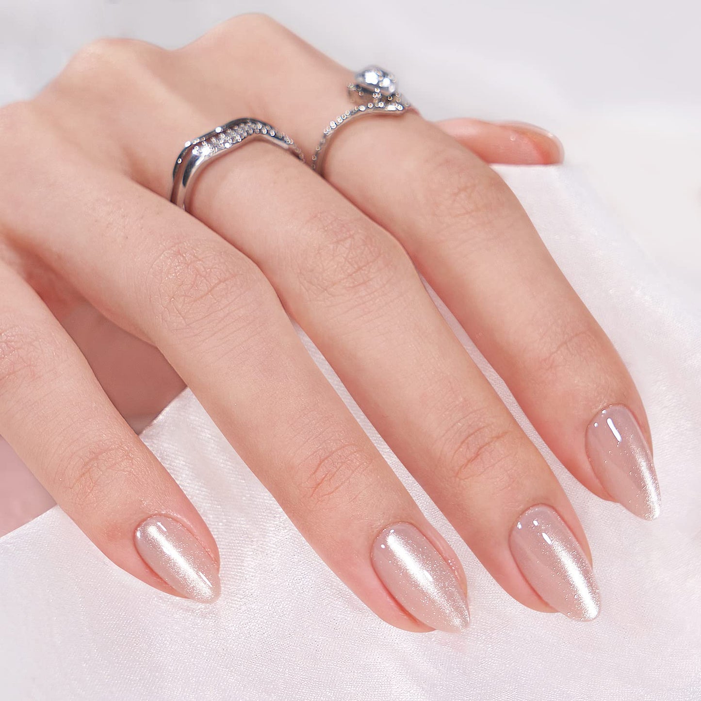 BTArtbox Press On Nails Short Medium - Soft Gel Press On Nails, Chrome Fake Nails with Nail Glue, Fit Perfectly & Natural Reusable Stick On Nails Kit, Glazed Donut & Aurora Cat Eye