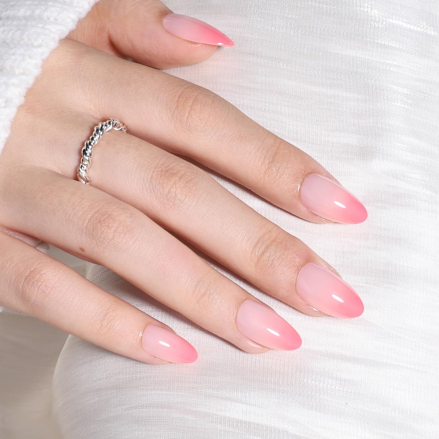 Leefrei Peach Fade Press On Nails - Glossy Blush Tips Press On Nails Short Almond Nails Press Ons for Women Fake Nails with Glue, Reusable Glue on False Nail in 16 Sizes - 32pcs, Peach Fade