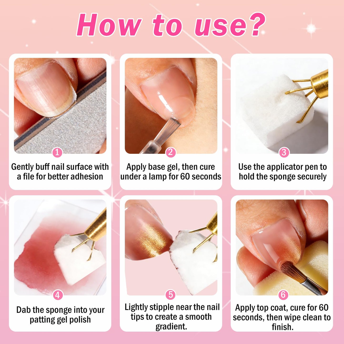 PCTOMU Sponge Pat Pat Gel Polish Pallete Tool Kit, 57 Colors Ombre Nails Gel Paint for Nail Art Gradient Painting Gel Blush Blooming Aura French Manicure, Valentines Day Gifts UV/LED Curing DIY Nail