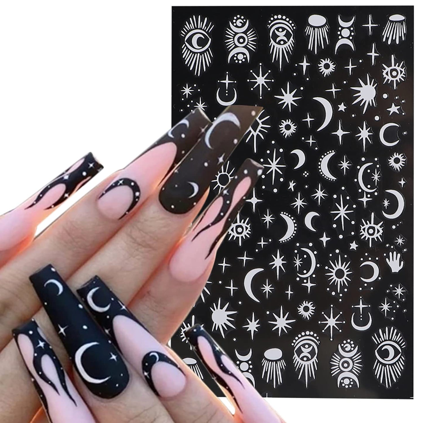 White Totem Nail Art Adhesive Sticker 3D Self-Adhesive Nail Decals Art Design Holographic Stars Moon Snake Nail Art Sticker Decoration for Women Manicure Tips Acrylic Nails DIY Nails Art Supplies
