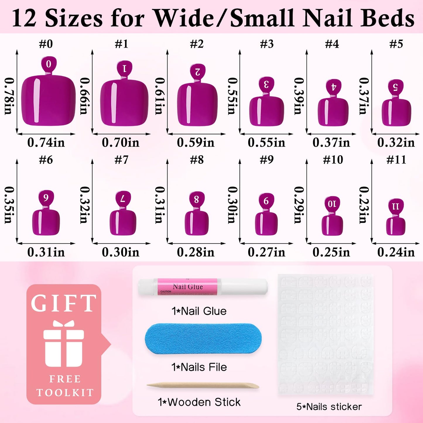120pc Press on Toenails Women Fake Toe Nail Press ons,Purple Acrylic Toenail Press ons Toes Nails Fake Toenails Glue on Toe Nail Tips 12 Sizes Toe Press-on Pedicure Presson False Nails for Feet