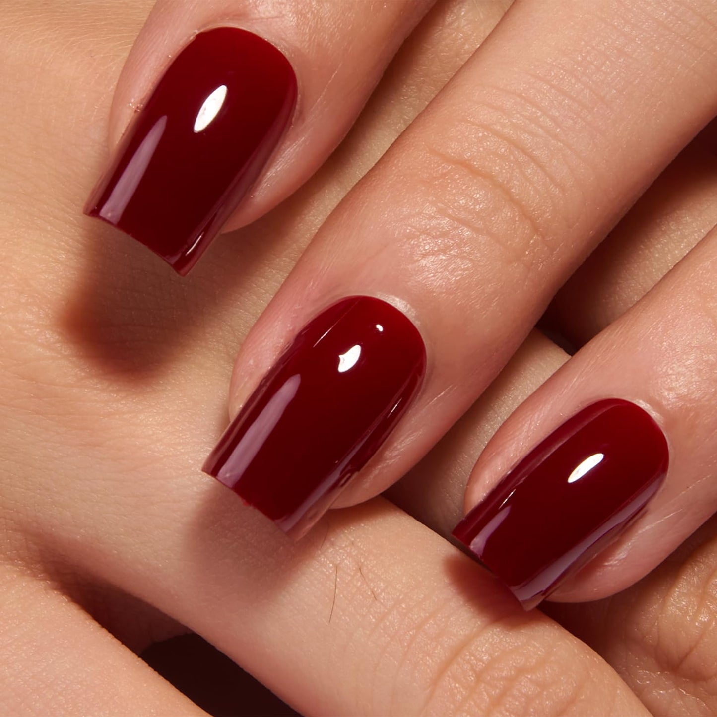 CurvLife Soft Gel Square Press On Nails, Medium Deep Red Christmas Design Acrylic Stick On Nails Tips Glue On False Nails Kit For Women
