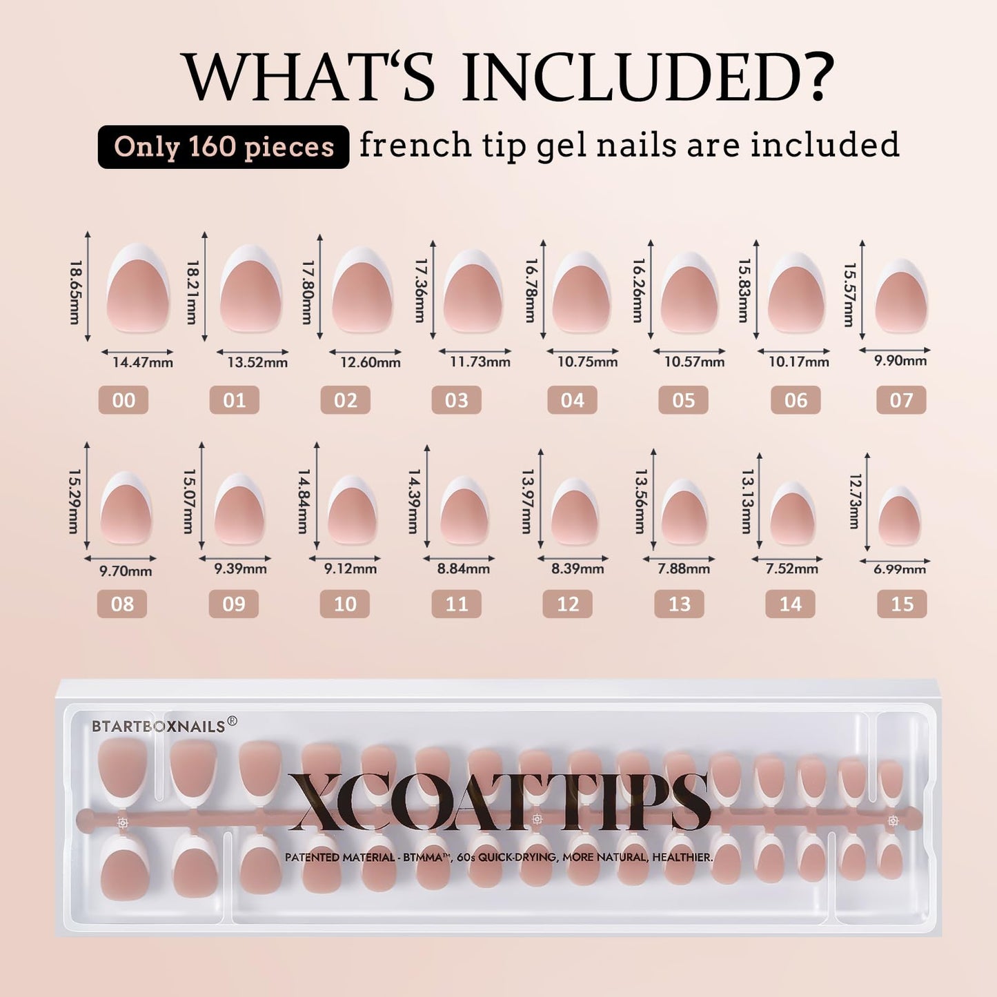 BTArtboxnails French Gel Nail Tips - French Tip Press on Nails Brown Extra Short Almond XCOATTIPS for Nail Extensions
