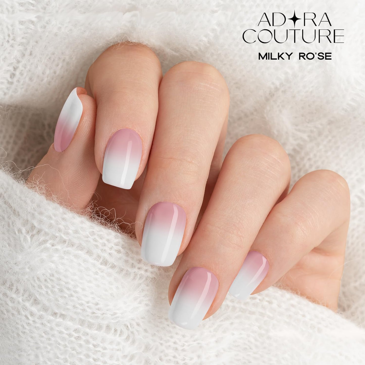 Adora Couture Semi Cured Gel Nail Strips with 30 Pieces - Salon Quality Manicure Kit for Women Easy Application Wraps Includes Prep Pads Nail File Wooden Stick, UV Light Required (Milky Rose)
