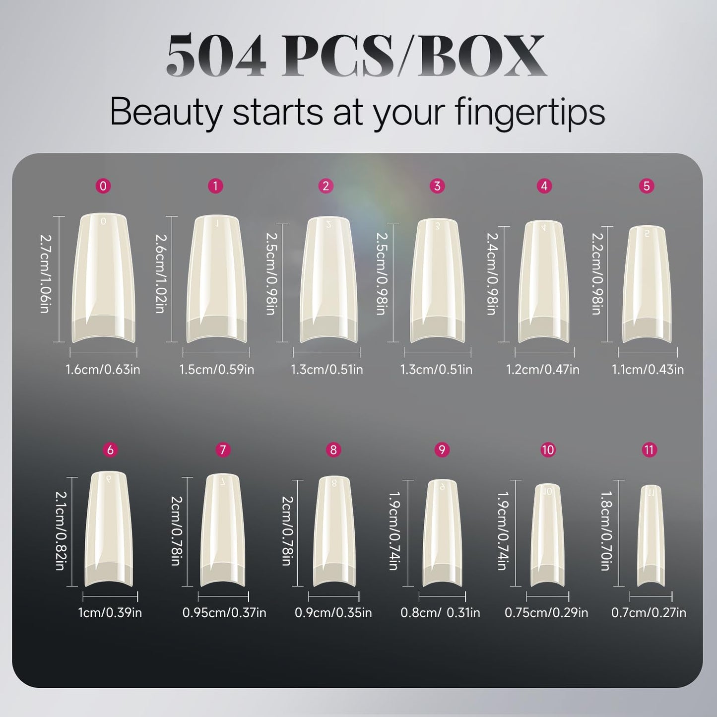 krofaue 504PCS French Nail Tips - Soft Gel Half Cover Fake Nails 12 Sizes Acrylic Square False Tips Natural French Tip Press On Nails Gift for Nail DIY & Salon