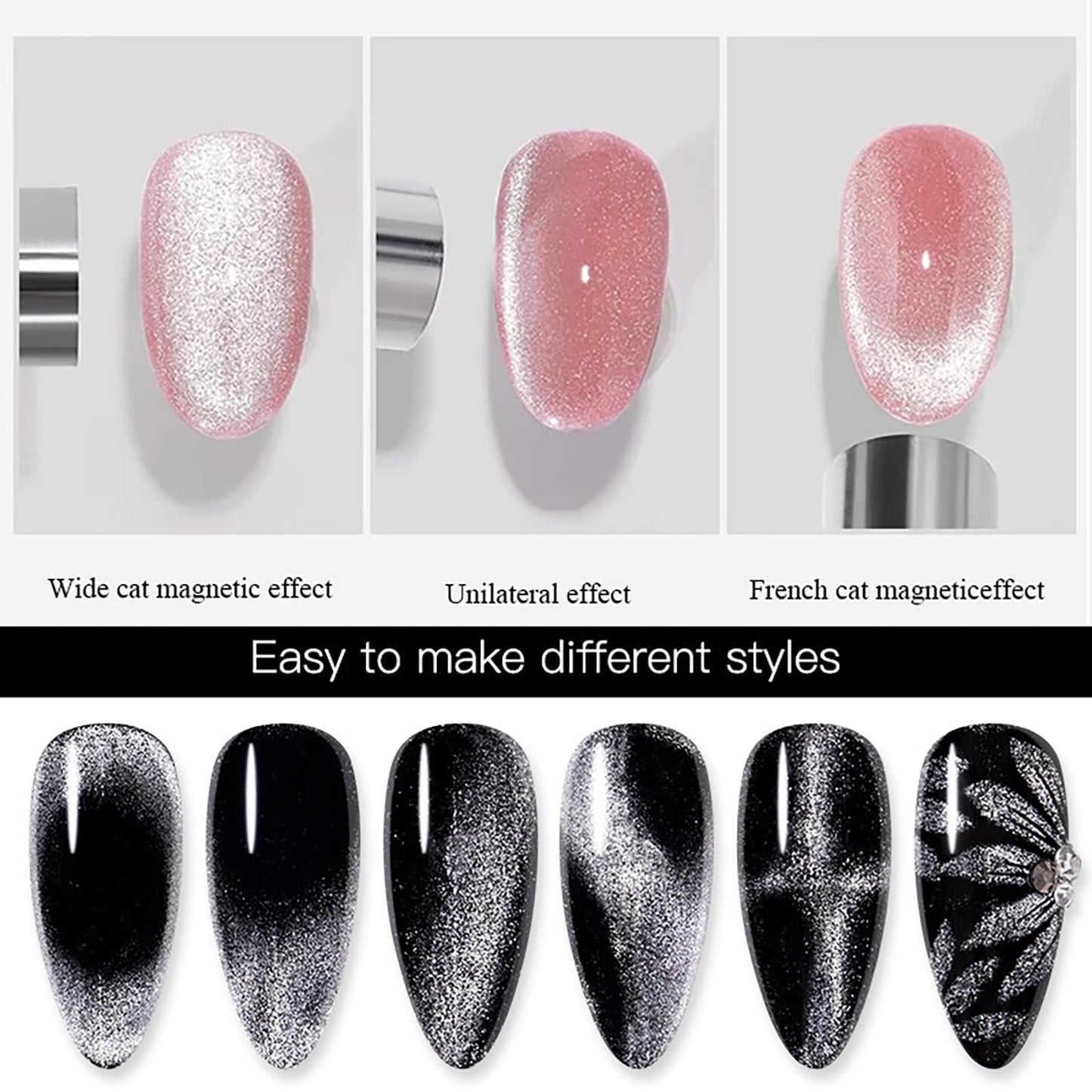 HYWWPFLAY 4 Pieces Extra Large Cylindrical Cat Eye Magnet for Nails Double-Head Magnetic Gel Polish Stick Multi-Function Nail Magnet Strong Magic Cat Eye Manicure Design Tool