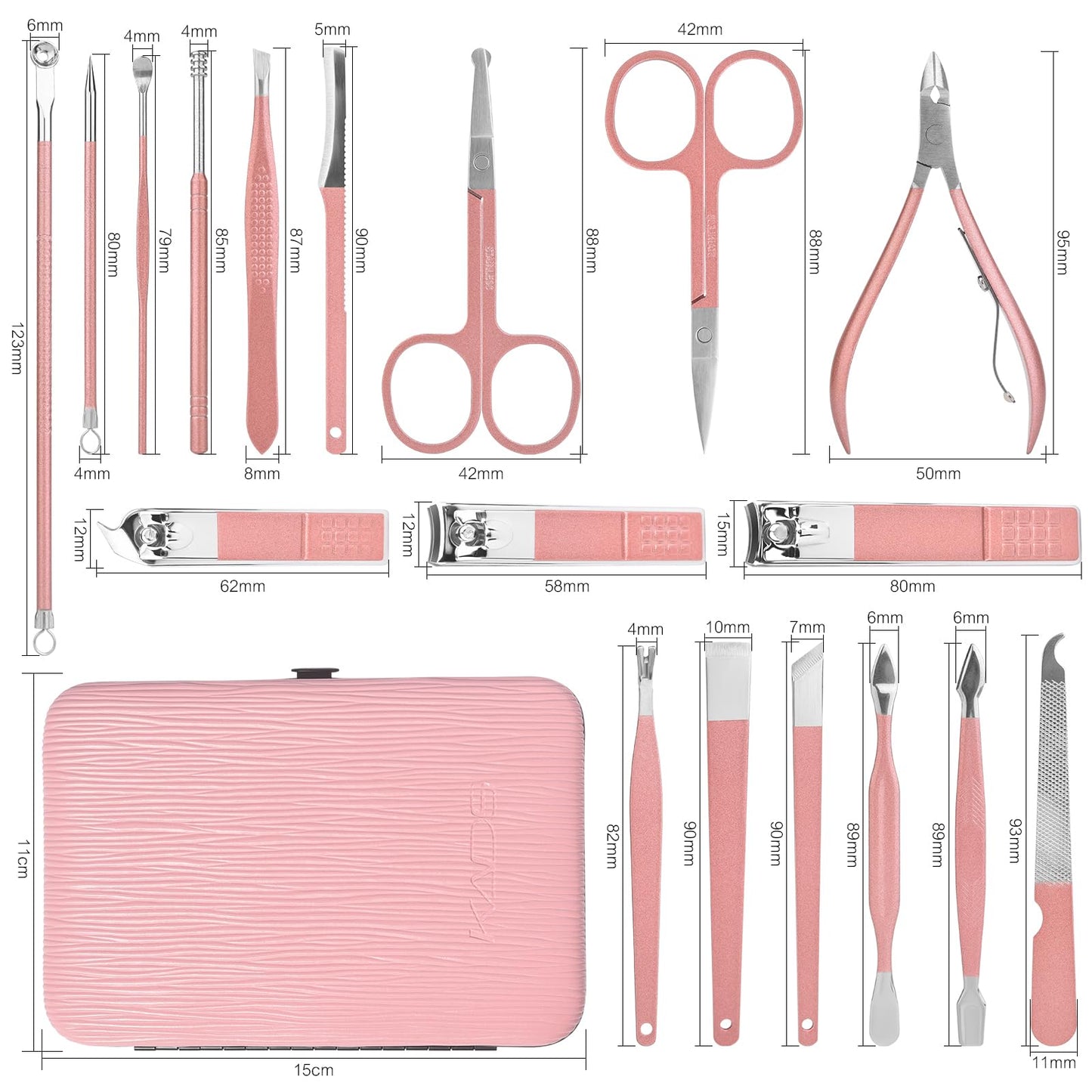Rolabling 18pcs Manicure Set Professional Nail Clippers Kit Pedicure Care Tools Facial Care Set Stainless Steel Women Grooming Kit for Travel or Home
