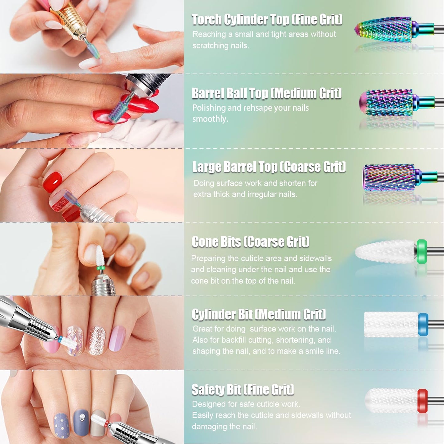 13PCS Nail Drill Bits Set & 30 Holes Nail Bits Holder Case with Cleaning Brush for Home Salon