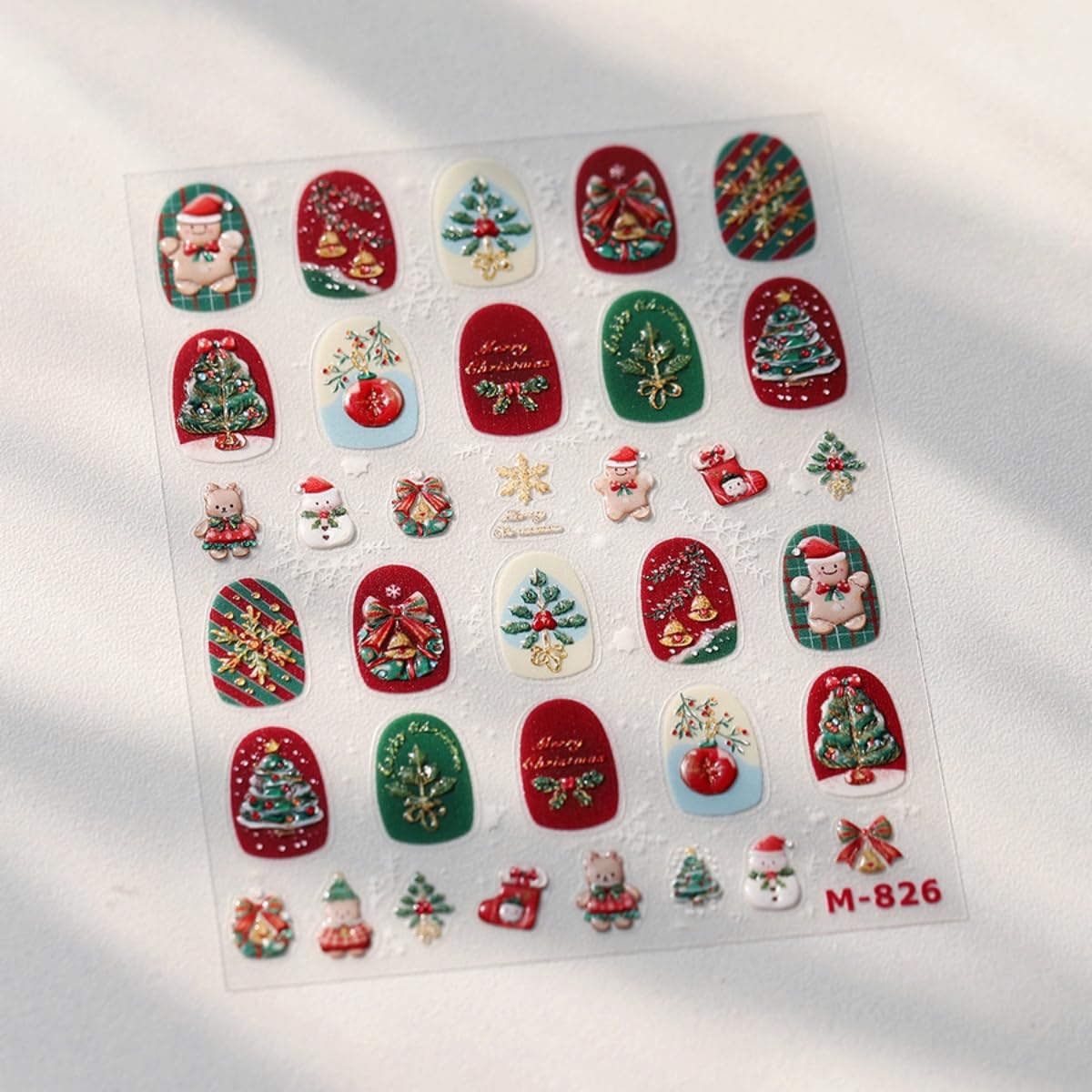 Christmas Nail Sticker 5D Embossed Snowman Xmas Tree Bell Nail Art Sticker Self Adhesive Nail Decals Gold Snowflake Nail Art for Women Manicure Supplies Nails Art Decorations