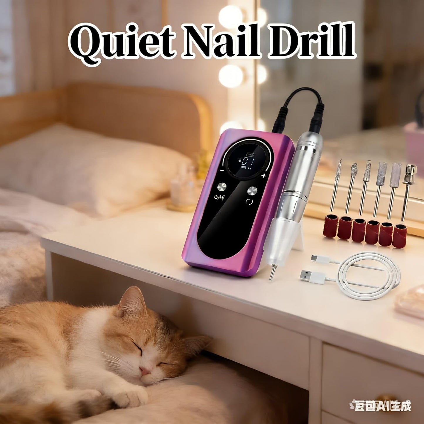 mcdhhemo Nail Drill Machine, Professional 45000RPM Purple Cordless Rechargeable Electric Nail File for Acrylic Nails Removal, Portable Manicure Pedicure Kit for Salon Home Use