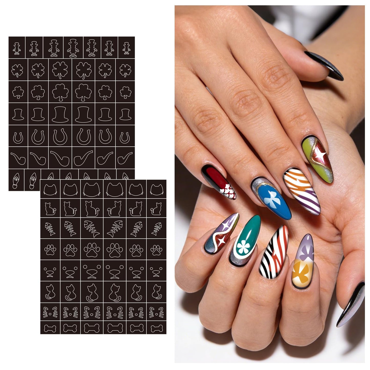 Nail Art Pen Stencil Sets, 24 Colors Double-Ended Nail Art Makers+ 14 Sheets Nail Stencils, Quick-drying Nail Art Tool for Women & Girl Brush Dotting Liner DIY Nails Art Design, Home & Salon Use