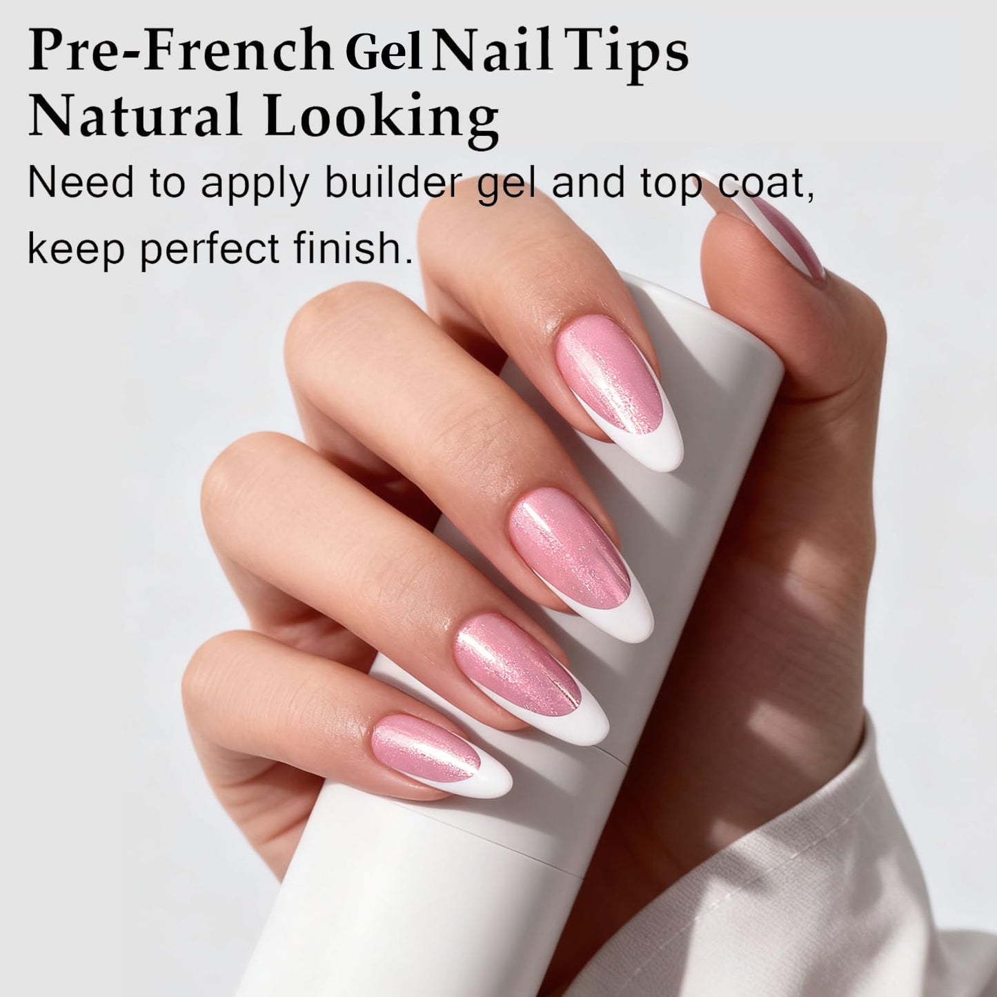 Dsixnails Short Pink Glitter Base Soft Gel Nail Tips, 150Pcs Almond French Tip Press On Nails, Pre-Lasting Acrylic Fake Nails, Soak Off Full Cover Nails Extension for Women Girl 15Sizes
