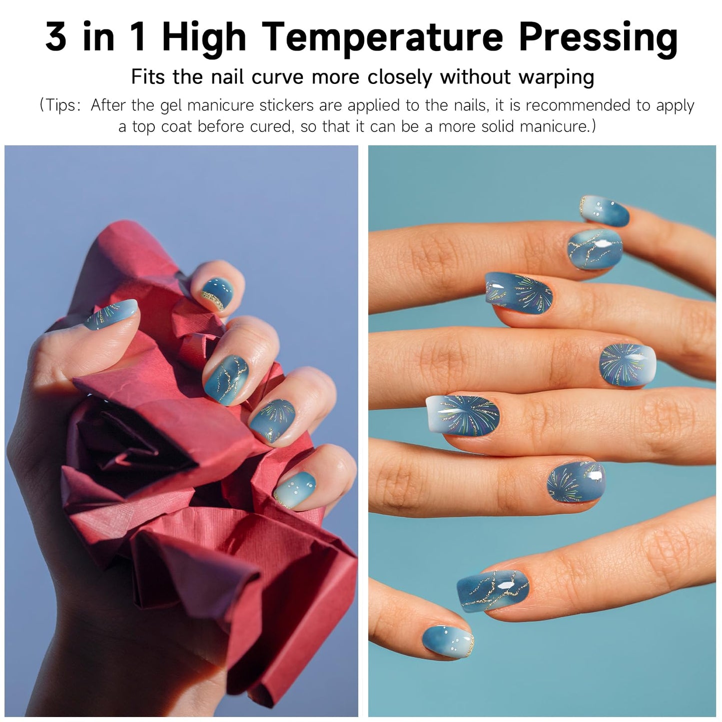 DUKASOU Semi Cured Gel Nail Strips, Stars Shine | 28 pcs Gel Nail Strips Work with Any UV Lamp, Salon Quality UV Nails Stickers, Easy to Apply for Home Nails DIY