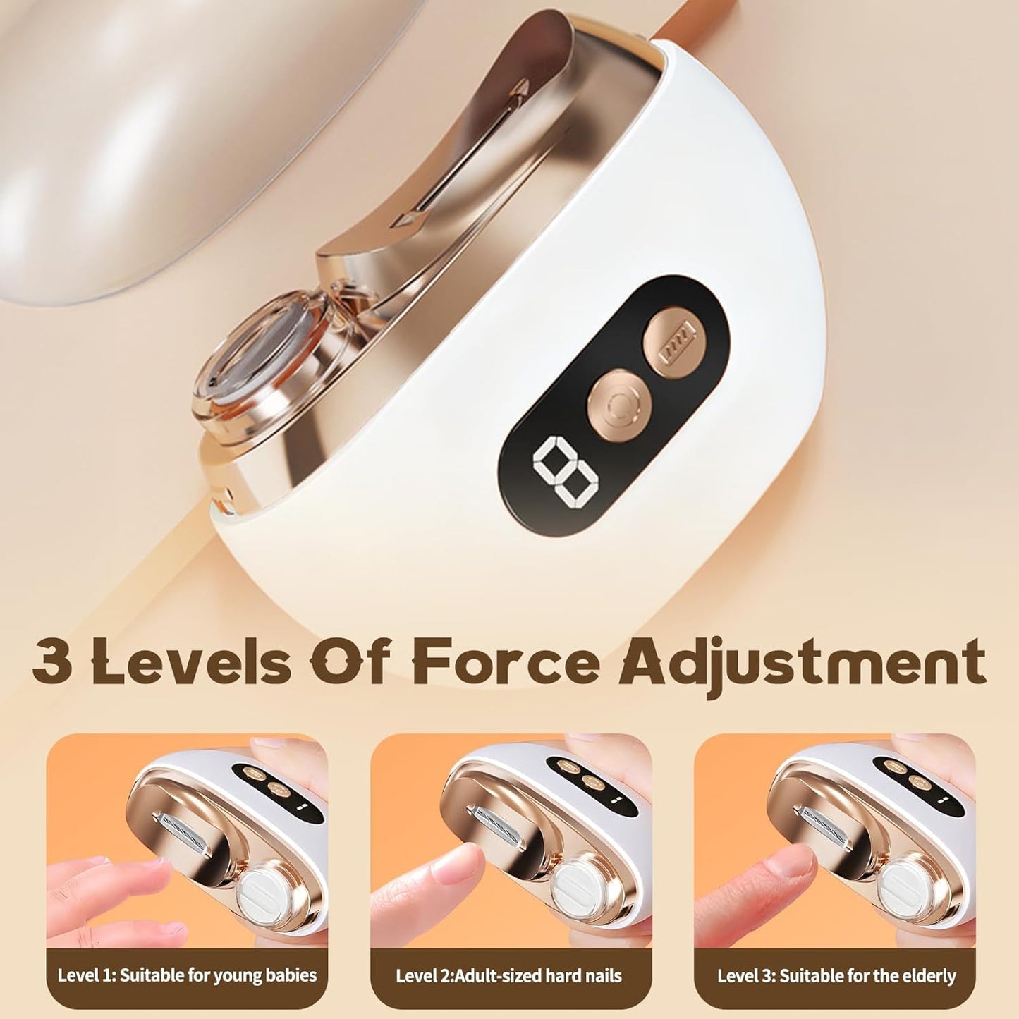 Electric Nail Clippers, Upgraded 3 in 1 Electric Toenail Clippers for Seniors with 3 Speed Levels, Polishing Automatic Toenail Clippers with Light for Men/Seniors/Adult (White)