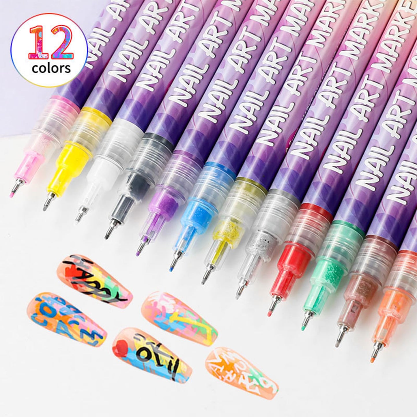 Hinourisha12pcs 3D Nail Art Pens Set, Nail Art Markers, Acrylic Nail Paint Pens Kit, Nail Polish Pen Quick-drying Waterproof for Paint Point Line Art Manicure Tools for Girls Gift