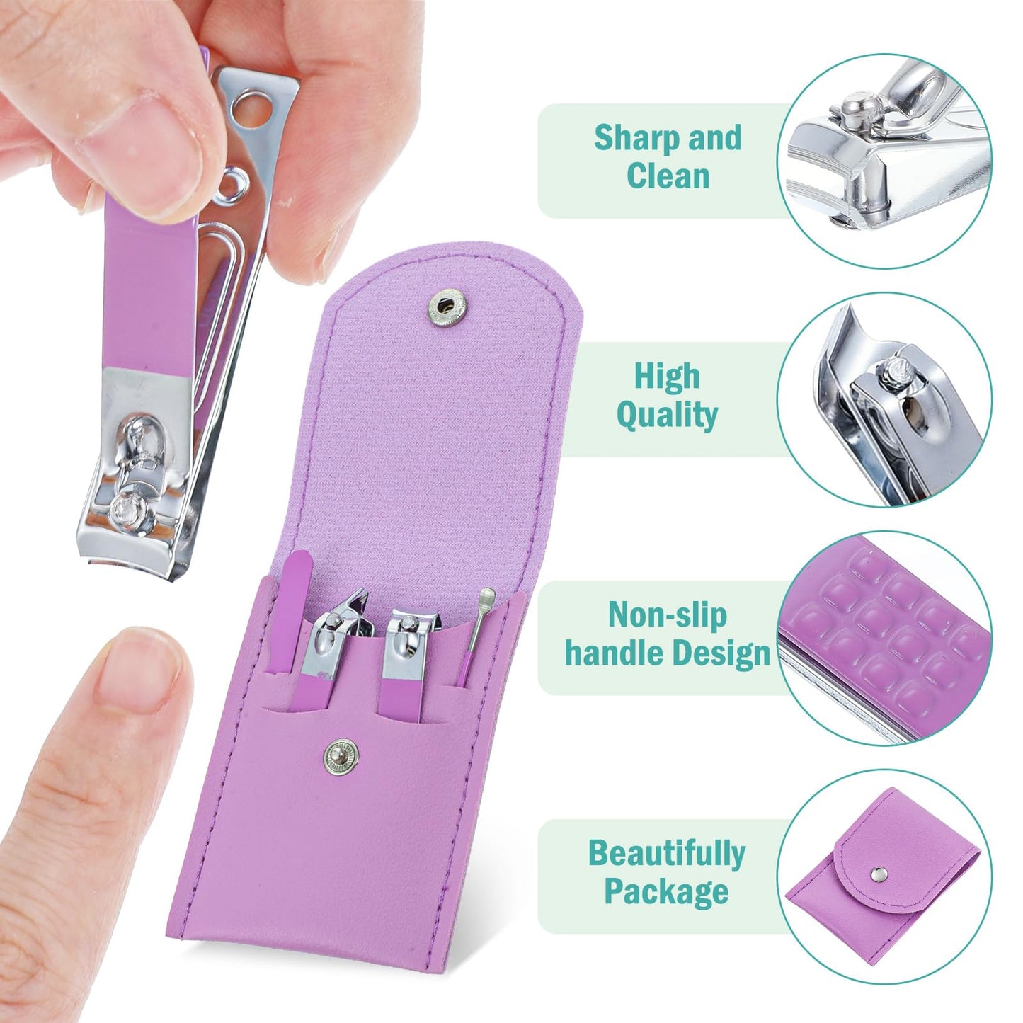 24 Sets Finger Nail Clipper Set Bulk, 4 in 1 Adult Stainless Steel Travel Manicure Kit with Case Individually Wrapped Nail Clippers Bulk for Homeless, Hotel, Charity(4 Colors)