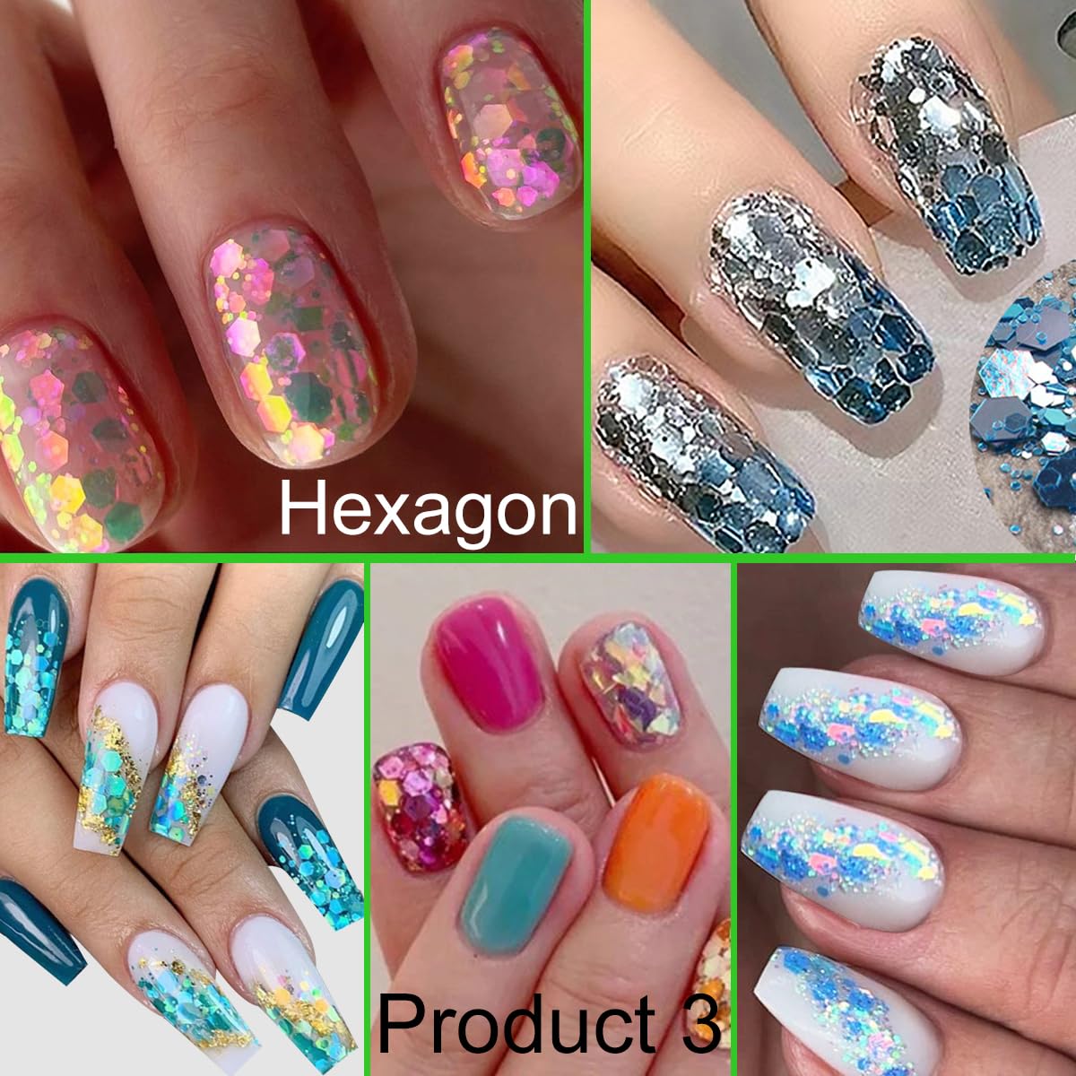 UARUOGP 3 Boxes 36 Grids Holographic Nail Art Sequins Mermaid Hexagon Round Square Nail Glitter Decoration,DIY Chunky Holographic Supplies 3D Laser Flakes Sparkly Acrylic
