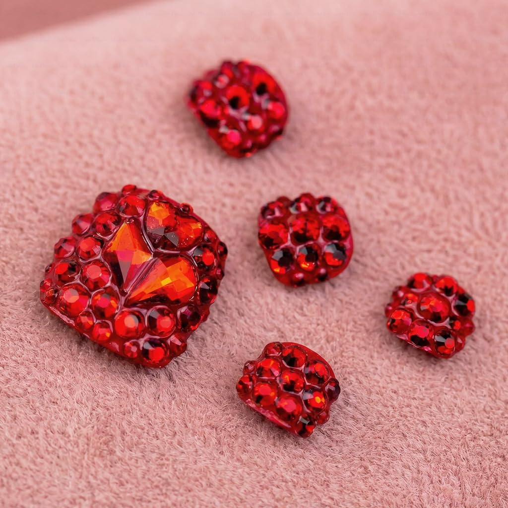 IntoVibes 10 Pieces Handmade Luxury Press On Toenails With Rde Bling Rhinestones, Full Cover, Press On Nails Stick On Toe Nails For Women Manicure, Acrylic Fake Toe Nails (M)