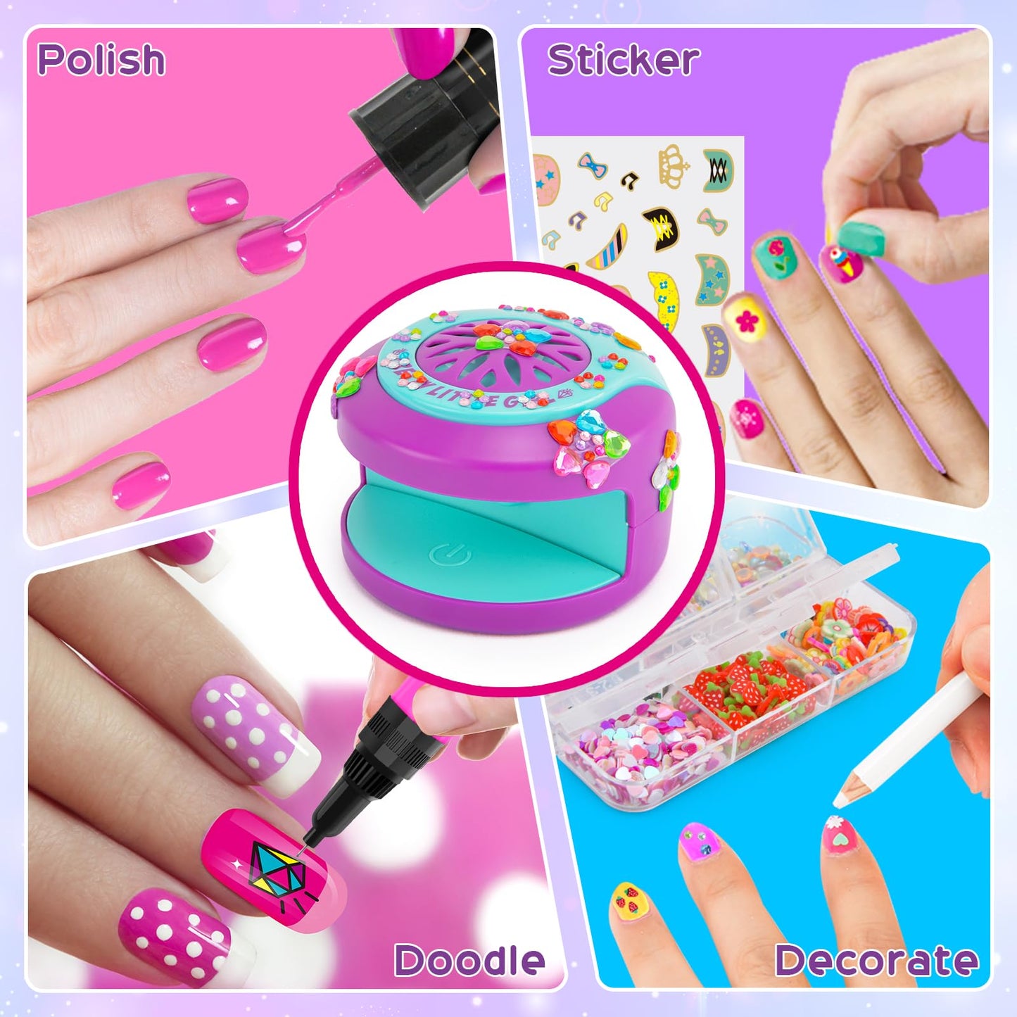 BATTOP Kids Nail Art Kit for Girls Ages 7-12 with Nail Dryer & 2 in 1 Water Based Nail Polish Pen & 3D Decoration & Sticker and Nail Flier - Idea Birthday Gifts for Girls 7 8 9 10 11 12